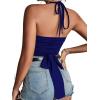 imageLYANER Womens Sexy Halter Ruched Criss Cross Cut Out Sleeveless Tie Back Cami Crop TopsRoyal Blue