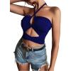 imageLYANER Womens Sexy Halter Ruched Criss Cross Cut Out Sleeveless Tie Back Cami Crop TopsRoyal Blue