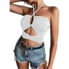imageLYANER Womens Sexy Halter Ruched Criss Cross Cut Out Sleeveless Tie Back Cami Crop TopsWhite