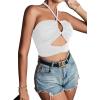 imageLYANER Womens Sexy Halter Ruched Criss Cross Cut Out Sleeveless Tie Back Cami Crop TopsWhite