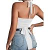 imageLYANER Womens Sexy Halter Ruched Criss Cross Cut Out Sleeveless Tie Back Cami Crop TopsWhite