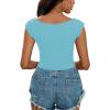 imageLYANER Womens Square Neck Ribbed Knit Sleeveless Slim Fit Solid Crop Top Shirt Light Blue Small