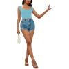 imageLYANER Womens Square Neck Ribbed Knit Sleeveless Slim Fit Solid Crop Top Shirt Light Blue Small
