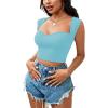 imageLYANER Womens Square Neck Ribbed Knit Sleeveless Slim Fit Solid Crop Top Shirt Light Blue Small