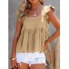 imageLYANER Womens Summer Peplum Blouse Square Neck Ruffle Strap Sleeveless and Backless with Button Babydoll Tank TopBeige