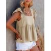 imageLYANER Womens Summer Peplum Blouse Square Neck Ruffle Strap Sleeveless and Backless with Button Babydoll Tank TopBeige