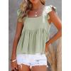 imageLYANER Womens Summer Peplum Blouse Square Neck Ruffle Strap Sleeveless and Backless with Button Babydoll Tank TopGreen