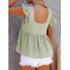 imageLYANER Womens Summer Peplum Blouse Square Neck Ruffle Strap Sleeveless and Backless with Button Babydoll Tank TopGreen