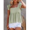 imageLYANER Womens Summer Peplum Blouse Square Neck Ruffle Strap Sleeveless and Backless with Button Babydoll Tank TopGreen