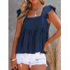 imageLYANER Womens Summer Peplum Blouse Square Neck Ruffle Strap Sleeveless and Backless with Button Babydoll Tank TopNavy Blue