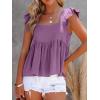 imageLYANER Womens Summer Peplum Blouse Square Neck Ruffle Strap Sleeveless and Backless with Button Babydoll Tank TopPurple