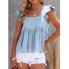 imageLYANER Womens Summer Peplum Blouse Square Neck Ruffle Strap Sleeveless and Backless with Button Babydoll Tank TopSky Blue