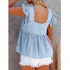 imageLYANER Womens Summer Peplum Blouse Square Neck Ruffle Strap Sleeveless and Backless with Button Babydoll Tank TopSky Blue