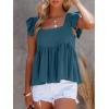 imageLYANER Womens Summer Peplum Blouse Square Neck Ruffle Strap Sleeveless and Backless with Button Babydoll Tank TopTeal Blue