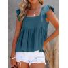 imageLYANER Womens Summer Peplum Blouse Square Neck Ruffle Strap Sleeveless and Backless with Button Babydoll Tank TopTeal Blue
