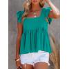 imageLYANER Womens Summer Peplum Blouse Square Neck Ruffle Strap Sleeveless and Backless with Button Babydoll Tank TopTurquoise
