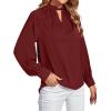 imageLYANER Womens Twist Hollow Out Front Mock Neck Keyhole Back Long Sleeve Office Blouse Shirt TopBurgundy