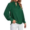 imageLYANER Womens Twist Hollow Out Front Mock Neck Keyhole Back Long Sleeve Office Blouse Shirt TopGreen