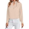 imageLYANER Womens Twist Hollow Out Front Mock Neck Keyhole Back Long Sleeve Office Blouse Shirt TopKhaki