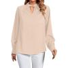 imageLYANER Womens Twist Hollow Out Front Mock Neck Keyhole Back Long Sleeve Office Blouse Shirt TopKhaki