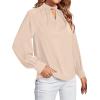 imageLYANER Womens Twist Hollow Out Front Mock Neck Keyhole Back Long Sleeve Office Blouse Shirt TopKhaki