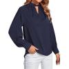 imageLYANER Womens Twist Hollow Out Front Mock Neck Keyhole Back Long Sleeve Office Blouse Shirt TopNavy Blue