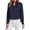 imageLYANER Womens Twist Hollow Out Front Mock Neck Keyhole Back Long Sleeve Office Blouse Shirt TopNavy Blue