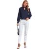 imageLYANER Womens Twist Hollow Out Front Mock Neck Keyhole Back Long Sleeve Office Blouse Shirt TopNavy Blue
