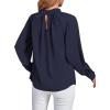 imageLYANER Womens Twist Hollow Out Front Mock Neck Keyhole Back Long Sleeve Office Blouse Shirt TopNavy Blue