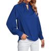 imageLYANER Womens Twist Hollow Out Front Mock Neck Keyhole Back Long Sleeve Office Blouse Shirt TopRoyal Blue