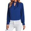 imageLYANER Womens Twist Hollow Out Front Mock Neck Keyhole Back Long Sleeve Office Blouse Shirt TopRoyal Blue