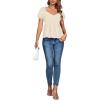 imageLYANER Womens V Neck Ruffle Hem Shirred Back Puff Short Sleeve Peplum Top BlouseBeige