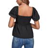 imageLYANER Womens V Neck Ruffle Hem Shirred Back Puff Short Sleeve Peplum Top BlouseBlack