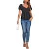 imageLYANER Womens V Neck Ruffle Hem Shirred Back Puff Short Sleeve Peplum Top BlouseBlack