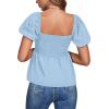 imageLYANER Womens V Neck Ruffle Hem Shirred Back Puff Short Sleeve Peplum Top BlouseDusty Blue