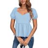 imageLYANER Womens V Neck Ruffle Hem Shirred Back Puff Short Sleeve Peplum Top BlouseDusty Blue