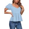 imageLYANER Womens V Neck Ruffle Hem Shirred Back Puff Short Sleeve Peplum Top BlouseDusty Blue