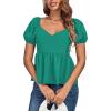 imageLYANER Womens V Neck Ruffle Hem Shirred Back Puff Short Sleeve Peplum Top BlouseGreen