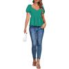 imageLYANER Womens V Neck Ruffle Hem Shirred Back Puff Short Sleeve Peplum Top BlouseGreen