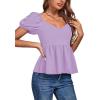 imageLYANER Womens V Neck Ruffle Hem Shirred Back Puff Short Sleeve Peplum Top BlouseLight Purple