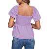 imageLYANER Womens V Neck Ruffle Hem Shirred Back Puff Short Sleeve Peplum Top BlouseLight Purple
