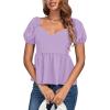imageLYANER Womens V Neck Ruffle Hem Shirred Back Puff Short Sleeve Peplum Top BlouseLight Purple
