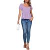 imageLYANER Womens V Neck Ruffle Hem Shirred Back Puff Short Sleeve Peplum Top BlouseLight Purple