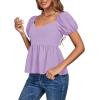 imageLYANER Womens V Neck Ruffle Hem Shirred Back Puff Short Sleeve Peplum Top BlouseLight Purple