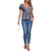 imageLYANER Womens V Neck Ruffle Hem Shirred Back Puff Short Sleeve Peplum Top BlouseNavy Blue