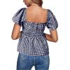 imageLYANER Womens V Neck Ruffle Hem Shirred Back Puff Short Sleeve Peplum Top BlouseNavy Blue