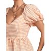 imageLYANER Womens V Neck Ruffle Hem Shirred Back Puff Short Sleeve Peplum Top BlouseOrange Plaid