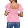 imageLYANER Womens V Neck Ruffle Hem Shirred Back Puff Short Sleeve Peplum Top BlousePink
