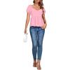 imageLYANER Womens V Neck Ruffle Hem Shirred Back Puff Short Sleeve Peplum Top BlousePink