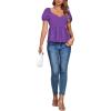imageLYANER Womens V Neck Ruffle Hem Shirred Back Puff Short Sleeve Peplum Top BlousePurple